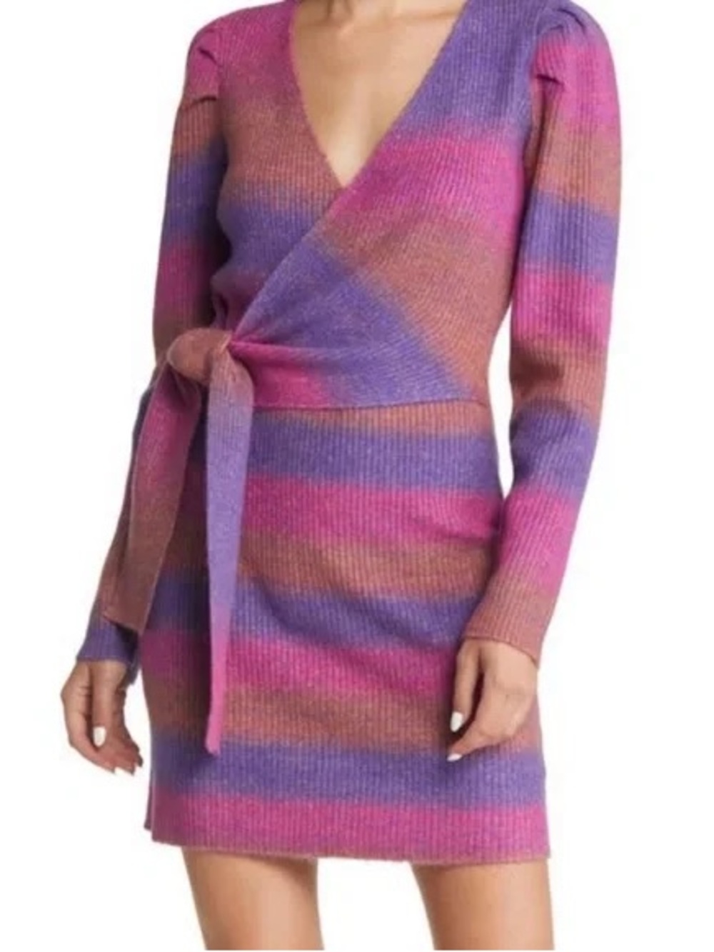 Adelyn Rae Sweater Dress Wrap‎ Pink, Purple & Orange Ribbed Knit Womens Medium